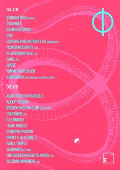 the poster for an upcoming concert with various bands and numbers in blue on pink background