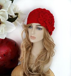 Adjustable Brimmed Red Crochet Hat, Red Crochet Hat With Adjustable Short Brim, Red Hat As A Gift, One Size Fits All, Red Hat As A Gift, Red Crochet Hat, One Size Fits Most, Red Crochet Beanie, One Size Fits Most, Red Crochet Beanie, One Size, Red Crochet Beanie One Size Fits Most, Adjustable Red Crochet Hat