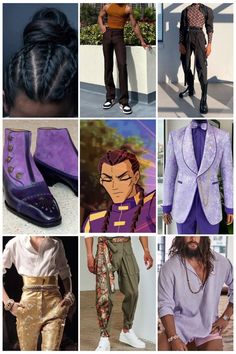 many different pictures of people wearing purple shoes