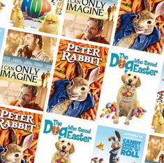 the movie poster for peter rabbit is shown in many different colors and sizes, including blue