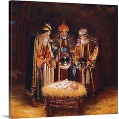 an oil painting of three wise men and a baby