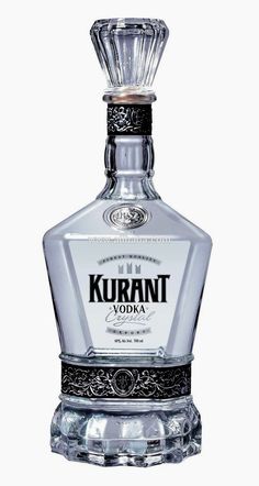 a bottle of kurant vodka on a white background