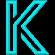 the letter k is made up of neon blue lines on a black background, and it appears to be outlined in light blue