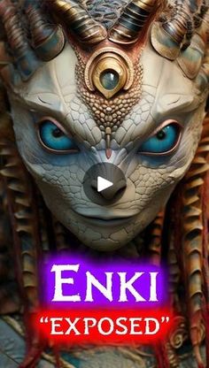 an advertisement for the movie enki exposed with a dragon's head and blue eyes