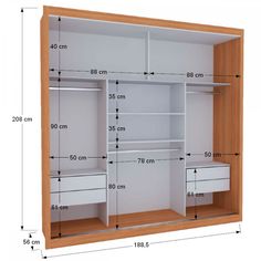 an image of a closet with measurements for the drawers and shelves in it's width