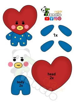 the teddy bear and heart cut outs are shown