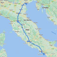 a map showing the route for italy