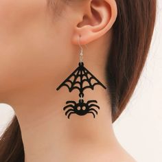 This Unique Pair Is A Wonderful Addition To Your Wardrobe And Your Style; Sure To Get Lots Of Compliments! Great For Halloween Or Anytime! Gsunck50t00n3xh Trendy Black Halloween Earrings, Cute Black Pierced Jewelry, Cute Black Jewelry For Party, Cute Black Dangle Jewelry, Cute Black Party Earrings, Cartoon Spider, Teacup Cats, Serpent Snake, Skull Fire