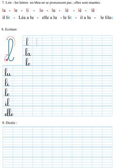 an exercise sheet with the letters e, f and d in french on top of each other