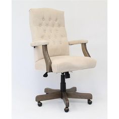 a white office chair with wheels on it