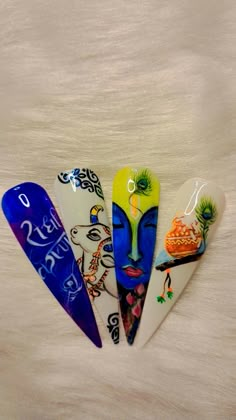 Janamastmi Nail Art Design, Janmastmi Nail Art, Janmashtmi Special Nail Art, Radha Krishna Nail Art, Figure Nails Art Designs, Shiva Nail Art, Ganpati Bappa Nail Art, Mahadev Nail Art, Mahadev Nail Art Designs