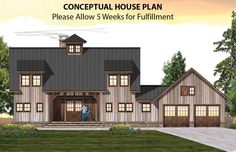 this is an artist's rendering of the front elevation of these country house plans