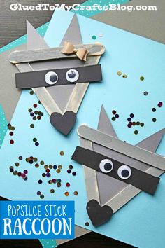 popsicle stick raccoon craft for kids to make with construction paper and glue