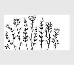 flowers are drawn in black and white on a white background, with the words'wildflowers'above them