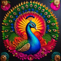 Thakorji Vagha, Drawing Rangoli, Peacock Rangoli Designs, Colourful Rangoli, 3d Rangoli, Diwali 2024