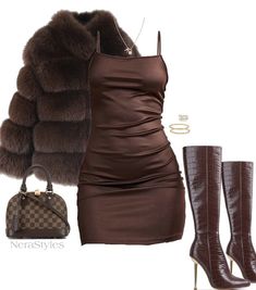 Luxury Fall Fur Coat, Elegant Brown Long Fur Coat, Brown Fur Coat Aesthetic, Luxury Brown Fur Coat, Luxury Brown Faux Fur Outerwear, Boujee Outfits, Causual Outfits, Modest Fashion Outfits, Fancy Outfits