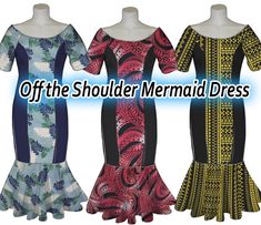 Off the Shoulder Mermaid Dress -Hawaiian, Samoan, Polynesian Print First, choose a material you like to use(or send your material. Please ask us how much material you will need) Second, choose your size.  We have kids sizes and adult sizes. You can also select a custom-made option and send us your measurements. On the "Personalization" option, send us your size. 1. Bust 2. Waist 3. Hip 4. Around the shoulder  5. Height We will ship it in 2 weeks.  (If you choose to send your material it will tak Off The Shoulder Mermaid Dress, Dress Hawaiian Style, Samoan Dress, Samoan Designs, Island Style Clothing, Poly Dress, Pacific Islander, Island Fashion, Mermaid Gown