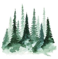 watercolor painting of trees in the snow