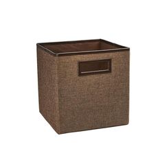 a brown storage box with a leather handle