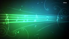 an abstract music background with musical notes and stars on the green, blue and black stripes