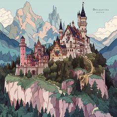 an image of a castle in the mountains