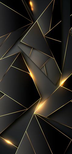 an abstract black and gold wallpaper with lights coming out of it's sides