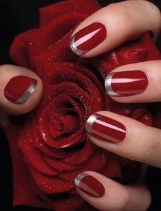 Nail Designs 2014, Bridal Nails Designs, Red Nail Art, Red Nail Designs, Holiday Nail Art, Red And Silver, Winter Nail, Bridal Nails