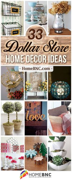 the collage shows different types of home decor items and their names on them, including vases