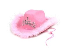 This Cowgirl hat in pink felt with boa feather trim and light up tiara on the front is perfect for Halloween, cosplay, theme parties, concerts, camping, ladies’ nights, breast cancer awareness events, Barbie, bachelorette parties, theatrical productions, hoe downs and more! This bright colored cowgirl hat has a sizing sweat band for comfort and better fit for most all teens and adults. Other cowboy, cowgirl costumes and accessories are sold separately on our page – subject to availability. Traje Cowgirl, Sombrero Cowboy, Bachelorette Party Hat, Princess Hat, Cow Costume, Pink Cowboy Hat, Pink Cowboy, Cowgirl Outfit, Felt Cowboy Hats