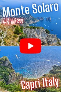 two pictures with the words monte solaro 4k view and capri italy on them