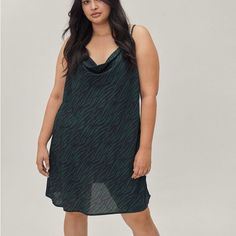 Nwt Green And Navy Zebra Slip Dress From Nasty Gal! Harry Styles Concert Outfit Option, Super Fun Party Dress Size 14, Just Not My Size! Never Worn! Harry Styles Concert Outfit, Cowl Neck Slip Dress, Print Slip Dress, White Halter Dress, Zebra Dress, Leopard Dress, Blue Mini Dress, Mini Slip Dress, Animal Print Dresses