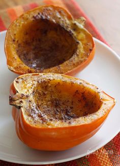 two pieces of squash on a white plate