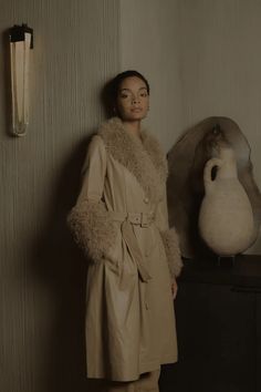 Foxy Sherling Coat in Beige Sherling Coat, Saks Potts, Coat Trends, Style Box