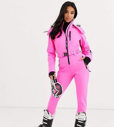 Asos 4505 Petite ski fitted belted ski suit with fur hood-Pink | bright neon pink petite snow suit for skiing and snowboarding, winter wear for petites | affiliate link | Asos | #asos #skiigear #winterwear Ski Fit, Ski Fashion, Ski Suit, Ski Suits, Fur Hood, Ski Pants