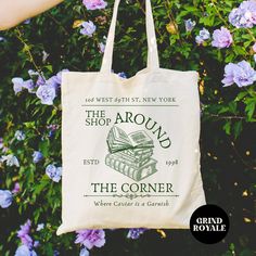 Shop Around the Corner Tote, You've Got Mail, Bookish Merch, Bookworm, Book Bag, Gifts for Readers, Romcoms, Movie Buff,Shopgirl,Movie Lover Shop Around The Corner, Book Merch, Best Tote Bags, Girls Tote, You've Got Mail, Trendy Tote Bags, Cute Tote Bags, Literary Gifts, Movie Buff