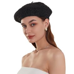 PRICES MAY VARY. 【Material】: paper straw material,environmentally friendly and breathable .special and stylish. 【Size】:One size , fit for head circumference 22inch to 23.2inch.The built-in adjustment rope in the beret it can adjust the size from 0.39inch to 0.78inch. 【Feature】:Handmade Crochet,elegant&classic&fashion&cute changeable style. good match.suitable for everyday/party/ street shooting /seaside different occasions. This hat is lightweight and easy to pack! 【Washing】:No need to wash.if i Elegant Classic Fashion, Beret Black, Women Artist, French Beret Hat, Beret Hats, Street Shooting, Crochet Beret, French Beret, Beret Hat