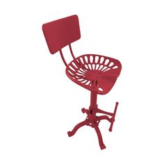 a red stool with a seat on the back and footrests is shown in front of a white background