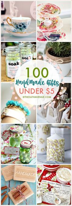 many different images with the words, 100 unique gifts under $ 5 on them and various items