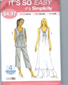 a women's dress and pants sewing pattern with the words it's so easy