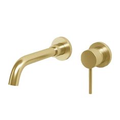 a gold faucet with two handles and nozzles on the side, against a white background