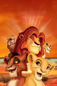 the lion king is shown in this disney movie poster, which features two young lions and one