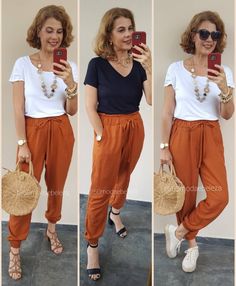 Orange Joggers Outfit, Pantalon Naranja Outfits, Orange Trousers Outfit, Orange Linen Pants, Orange Pants Outfit, Khakis Outfit, Linen Pants Outfit, Orange Pants, Joggers Outfit