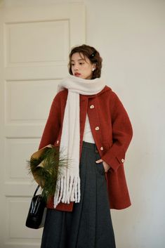 Royal Winter Outfits, Christmas Mass Outfit, Long Skirts Outfit, Japanese Fashion Winter, Mass Outfit, Red Coat Outfit, Autumn Kawaii, Tokyo Winter, China Military