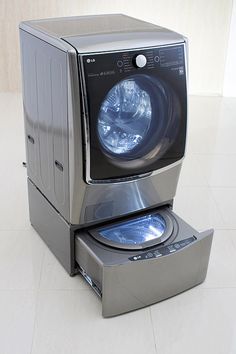 a washer and dryer stacked on top of each other