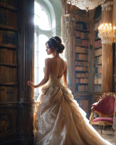 A woman in a ballgown, standing in a fantasy library Dramatic Character, Library Photoshoot, Fantasy Library, Abs Art, Dark Romantic Wedding, Pirate Princess, Divine Goddess, Roman 1, Fashion Design Collection