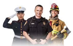 three fire fighters standing next to each other