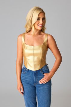 BuddyLove Coco Vegan Leather Corset Top - Gold Leather Corset Top, Heading Fonts, Solid Tank Tops, Leather Corset, Boho Shirts, Running Tops, Clothing Labels, Boho Women, Corset Top