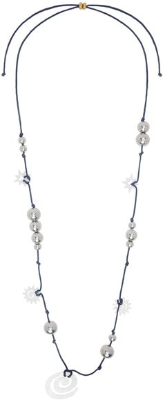 Cord necklace in navy. · Silver-tone beads throughout · White graphic charms at length · Pull-through fastening · D20 Supplier color: Blue Pull Through, Accessories Jewelry Necklace, Cord Necklace, Watch Necklace, Womens Jewelry Necklace, Jewelry Collection, Jewelry Watches, Mens Jewelry, Silver Tone