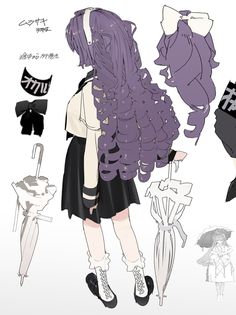 an anime character with long purple hair