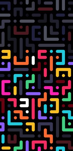 an abstract background with many different colored lines and letters in the shape of squares on black